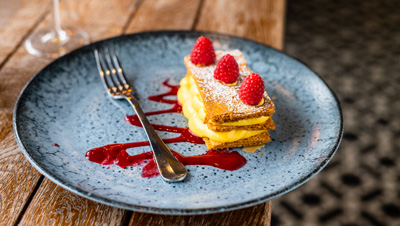 Raspberry mille feuille dessert
