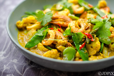 Vegetables and Prawn yellow curry